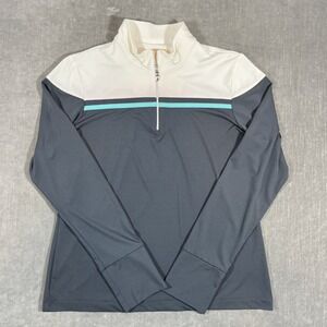 SPORT HALEY Women Small White Charcoal Aqua Quarter 1/4 Zip Golf Pullover Shirt